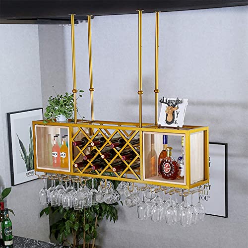 GOUDANING Weinregal II montiert – Weinregale, höhenverstellbar, an der Decke montierter hängender Weinflaschenhalter, Weinglasregal aus Metall, Eisen, Kelchstielregale von GOUDANING