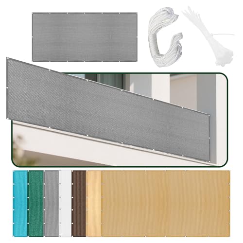 Atmungsaktiv Sonnensegel 320 x 450 cm Rechteckig Atmungsaktiv 98% UV Schutz Sonnentuch Schattensegel mit Ösen Segeltuch 4 × 1.5 M Seile für Balkon Camping Terrasse Pergola, Hellgrau von GOUER