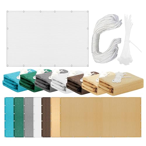 Atmungsaktiv Sonnensegel 320 x 460 cm Rechteckig Atmungsaktiv 98% UV Schutz Nach Maß mit Ösen mit Ösen Ohne Bohren mit Seil für Balkon Terrasse, Weiß von GOUER