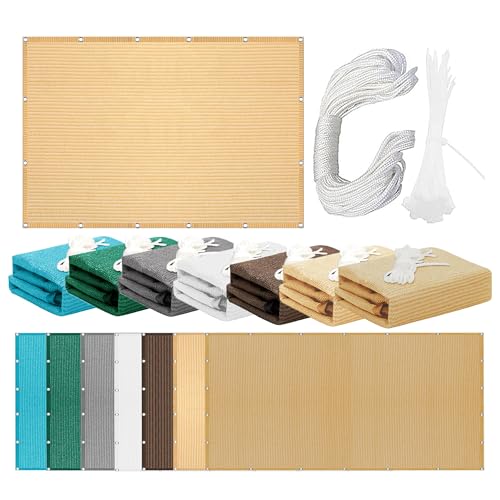 Atmungsaktiv Sonnensegel 390 x 390 cm Rechteckig Atmungsaktiv 98% UV Schutz Nach Maß mit Ösen mit Ösen Ohne Bohren mit Seil für Balkon Terrasse, Creme Farben von GOUER