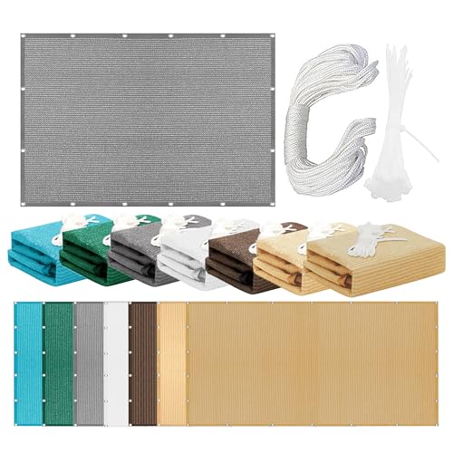 Atmungsaktiv Sonnensegel 560 x 580 cm Rechteckig Atmungsaktiv 98% UV Schutz Nach Maß mit Ösen mit Ösen Ohne Bohren mit Seil für Balkon Terrasse, Hellgrau von GOUER