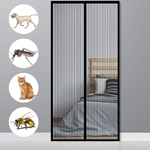 GOUER Fliegengitter Magnet Balkontür 90x235cm Insektenschutz Fliegenschutz Vorhang Klebemontage, für Flure/Türen/Windows/Wohnzimmer, Schwarz von GOUER