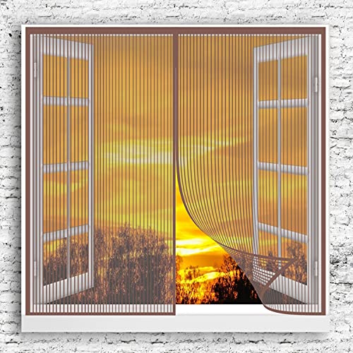 GOUER Magnet Fliegengitter Tür 110x140cm Vollrahmen-Klettverschluss Magnetvorhang zum Insektenschutz Smart Selbstbausatz für Fenster, Brown von GOUER