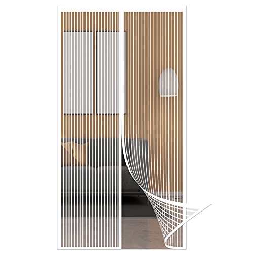 GOUER Magnetischer Fliegenvorhang 130x235cm Magnetische Adsorption Magnetvorhang Türvorhang Easy Install für Balkontür Terrassentür Wohnzimmer Fenster, Weiß von GOUER