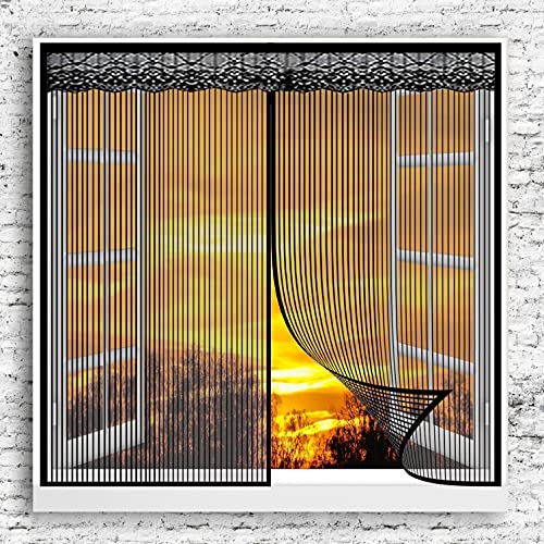 GOUER Selbstklebende Magnet Fenster Netz 110x140cm Luft Kann Frei Strömen Magnetvorhang Insektenschutz Mit Klettverschluss für Balkontür Wohnzimmer Terrassentür, Schwarz A von GOUER