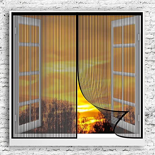 GOUER Selbstklebende Magnet Fenster Netz 95x115cm Ohne Bohren Fliegenvorhang Magnetisch Insektenschutz für Balkontür Wohnzimmer Terrassentür, Schwarz von GOUER