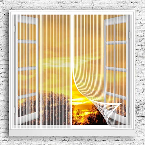 GOUER Vorhang Moskitonetz 115x125cm Ohne Bohren Fliegenschutzvorhang Mit Klettverschluss für Balkontür Wohnzimmer Schiebetür, Weiß von GOUER