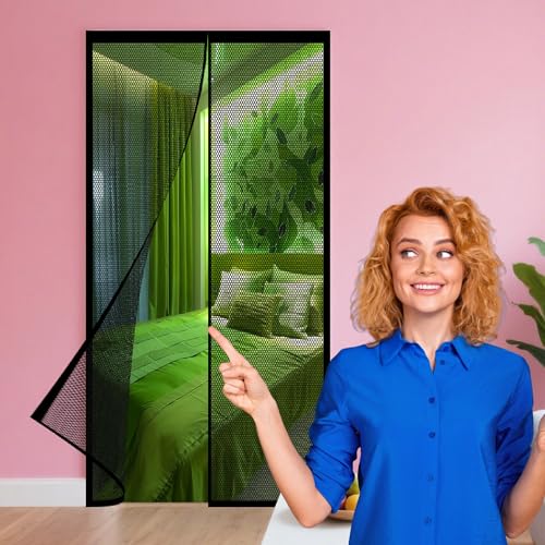 Magnet Fliegengitter Tür Insektenschutz 80 x 214 cm Ohne Bohren Magnet Insektenschutz für Wohnzimmer Schiebetür Terrassentür, Schwarz von GOUER