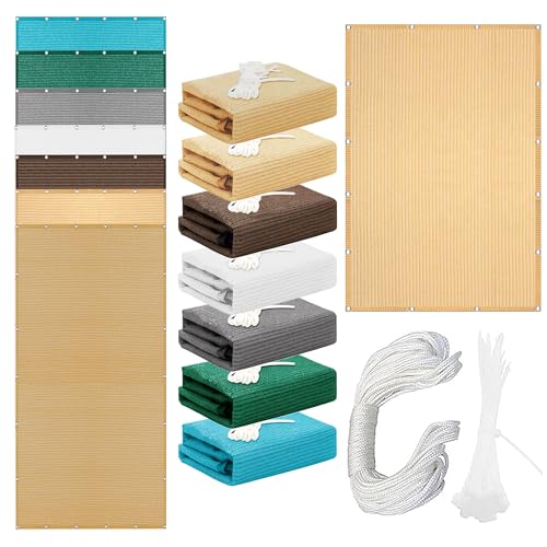 Sonnensegel Atmungsaktiv Nach Maß 300 x 490 cm Rechteckig Atmungsaktiv 98% UV Schutz Sun Segel Sonnenschutz Plane Ohne Bohren mit Ösen Segeltuch für Terrasse Balkon, Creme Farben von GOUER