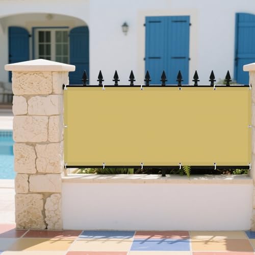 Sonnensegel Wasserdicht Rechteckig 500 x 500 cm Rechteckig Wasserdicht Sonnenschutz Windschutz Garten Schattierungsnetz Vielen Größen mit Spannseilen für Terrasse Camping, Sandgelb von GOUER