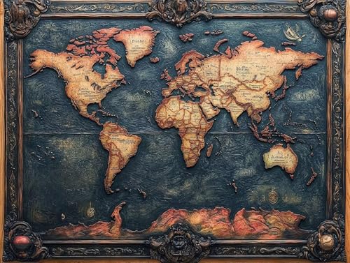 5D Diamond Painting Weltkarte, Retro Diamond Painting Erwachsene Kinder, DIY Crystal Art Bilder Basteln Erwachsene Anfänger Set für Heim Schlafzimmer Wohnzimmer Deko, Geschenke Frauen 60x80 cm WL-F0Y von GOUFEENG