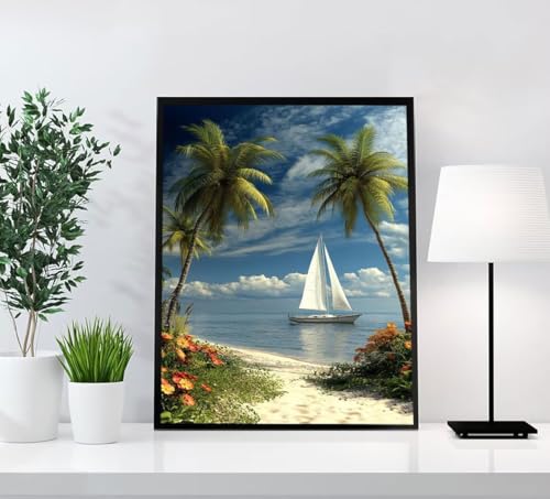 Landschaft Diamond Painting Erwachsene, 5D Diamant Painting Bilder Boot DIY Runden Steine Mosaikherstellung Basteln Erwachsene Anfänger Kreativ Set für Zimmer Deko Wohnzimmer, Geschenke 40x55cm 1P9-U von GOUFEENG