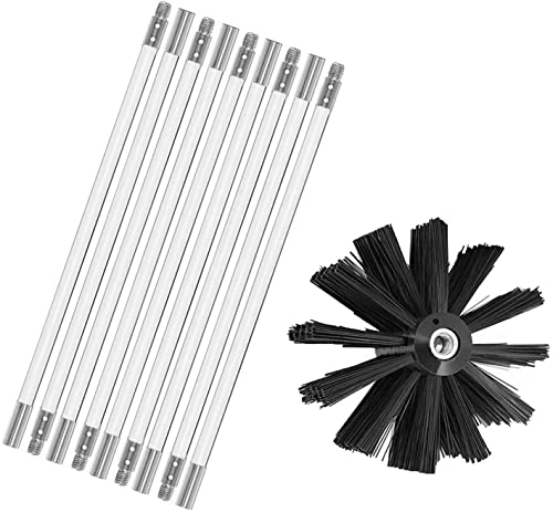Schornsteinfeger, Mit 12 Flexiblen Stangen 410mm, Schornsteinfegerbürste, Kaminbürste Mit 1 Bürstenkopf, Schornsteinfeger-Set For Schornstein, Rohr Schornsteinreinigungsset(9 Rods,610mm) von GOUJIAN