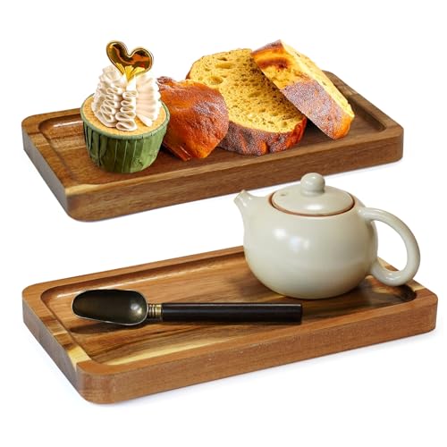 2 Stück Kleines Tablett, Antirutsch Tablett Holz, Schminktisch Tablett Deko, Untersetzer Holz, Holztablett Deko, Badezimmer Tablett, Holztablett Rechteckig für Lebensmittel Pflanzen Snacks Kuchen von GOURDBRO