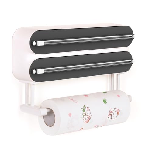 3 in 1 Frischhaltefolienspender mit Küchenrollenhalter - Küchenrollenhalterung mit Cutter - Küchenrollenhalter Ohne Bohren - Wandrollenhalter Küche - Folienschneider - Alufolienspender und Frischhalte von GOURDBRO