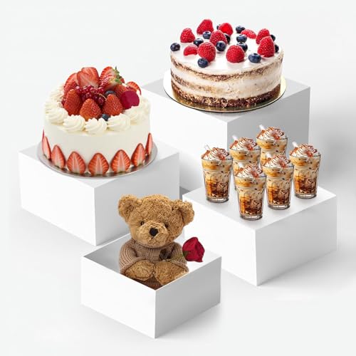 GOURDBRO Buffet Ständer, 4 Stück Groß Buffet Erhöhungen, Tortenständer Hochzeit, Acryl Display Ständer Weiss, Catering Zubehör Buffet für Cupcake Collectibles Schmuck Skulpturen Kosmetika von GOURDBRO