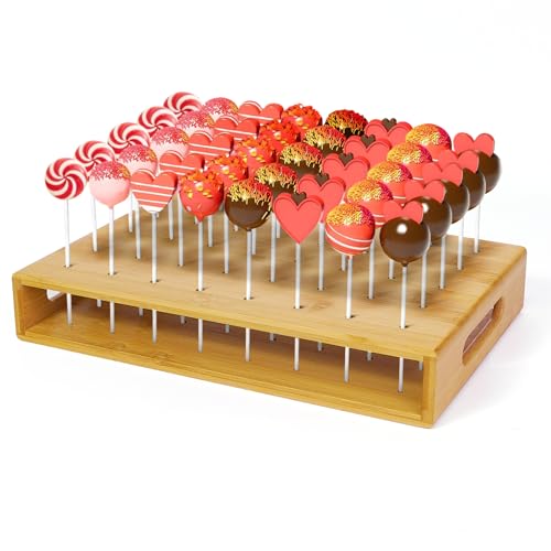 Cake Pop Ständer mit 100 Cake Pops Stiele, 40 Löcher Lolly Ständer Candy Bar Holz, Cake Pops Halter zum Dekorieren und Präsentieren von Cake Pops Perfekt für Kindergeburtstag, Hochzeit Partydekoration von GOURDBRO