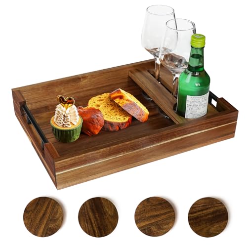 Couch Bar mit 4 Untersetzern, Einheimisches Holz Couchbar Snackbox, Couch Butler der Weinflaschen und Gläser Aufnehmen Kann, Sofa Bar Geeignet für Wohnzimmer Esszimmer Picknick-Party von GOURDBRO