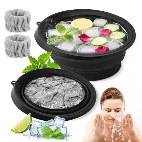 GOURDBRO Face Ice Bath Bowl Silikon Faltbare Waschschüssel für Gesicht mit Eingebauter Eiswürfelschale, Portable Quick Cooling Washbasin für Schwellungserleichterung & Pore Shrinking von GOURDBRO