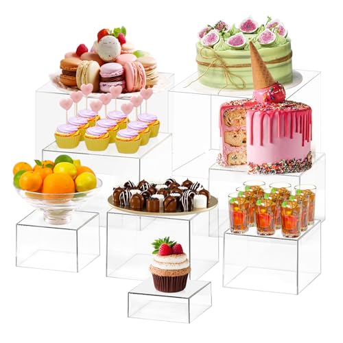 GOURDBRO Tortenständer Acryl, 8 Stücke Buffet Erhöhungen, Display Stand Food Transparent, Buffet Ständer mit Hohlen Böden für Kosmetika Skulpturen, Cupcake Ständer, Buffet Zubehör für Hochzeit Party von GOURDBRO