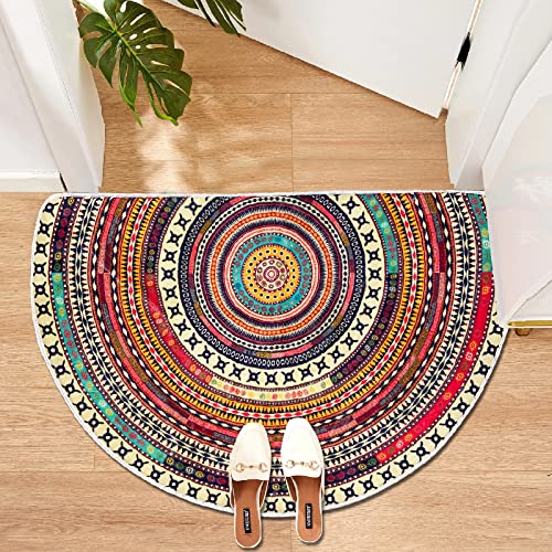 Boho-Teppich, halbrund, 91,4 x 61 cm, saugfähig, rutschfest, für Schlafzimmer, Vorder- und Rückseite, maschinenwaschbar, Bohemia-Stil, Muster von GOURIDA