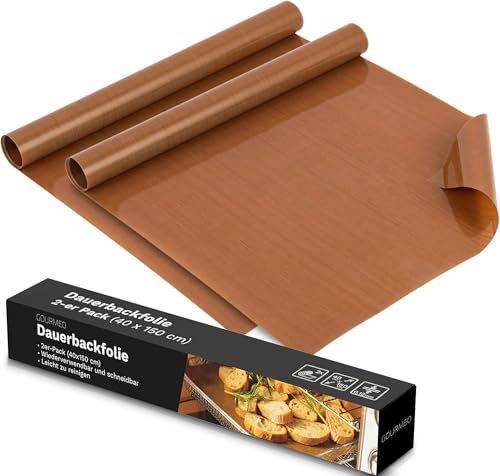 GOURMEO Dauerbackfolie für Backofen & Grill - 2x Rollen à 40 x 150 cm - Die Teflon Backfolie ist Silikonfrei, Wiederverwendbar bis über 250 Grad - Eignet sich als Dauer Backpapier von GOURMEO