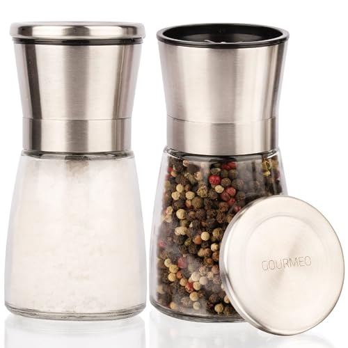 GOURMEO Gewürzmühle 2er Set mit verstellbarem Keramikmahlwerk – Edle Salz- und Pfeffermühle aus hochwertigem Edelstahl – für verschiedene Gewürze einsetzbar von GOURMEO