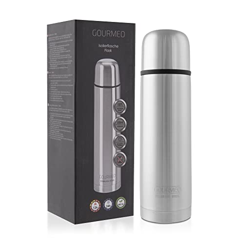 GOURMEO Thermoskanne 350ml - Isolierte rostfreie Edelstahl Thermosflasche mit Becher für heiße und kalte Getränke - Kleine Thermos Isolierflasche - Thermokanne von GOURMEO