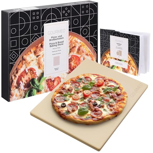 GOURMEO Pizzastein Cordierit Rechteckig - 30x38cm - Pizzastein für Backofen Grill Gasgrill - Pizza Stein - Steinplatte eckig - Resistent gegen hohe Temperaturen von GOURMEO