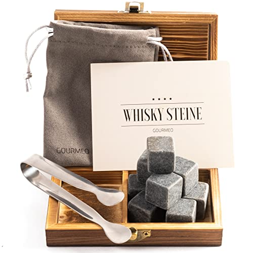 GOURMEO 9 Whisky Steine im Set aus Basalt mit einer Edelstahl Zange - Eiswürfel Steine, Whiskysteine wiederverwendbar - Whiskey Geschenke für Männer von GOURMEO