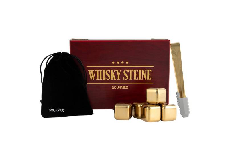 GOURMEO Whiskyglas GOURMEO Whiskey Steine Gold - Wiederverwendbare Whisky Steine, Holz von GOURMEO