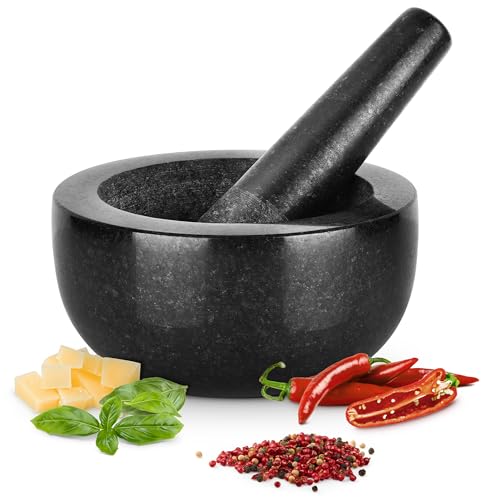 Gourmeo Mörser mit Stößel Set aus Granit - 16x16xH8cm - 400ml Mörser mit Stößel klein - Mortar and Pestle für Gewürze Salsa Pesto- Schwarz Gourmeo Mörser mit Stößel Set aus Granit - 16x16xH8cm - 400ml Mörser mit Stößel klein - Mortar and Pestle für Gewürze Salsa Pesto- Schwarz von GOURMEO