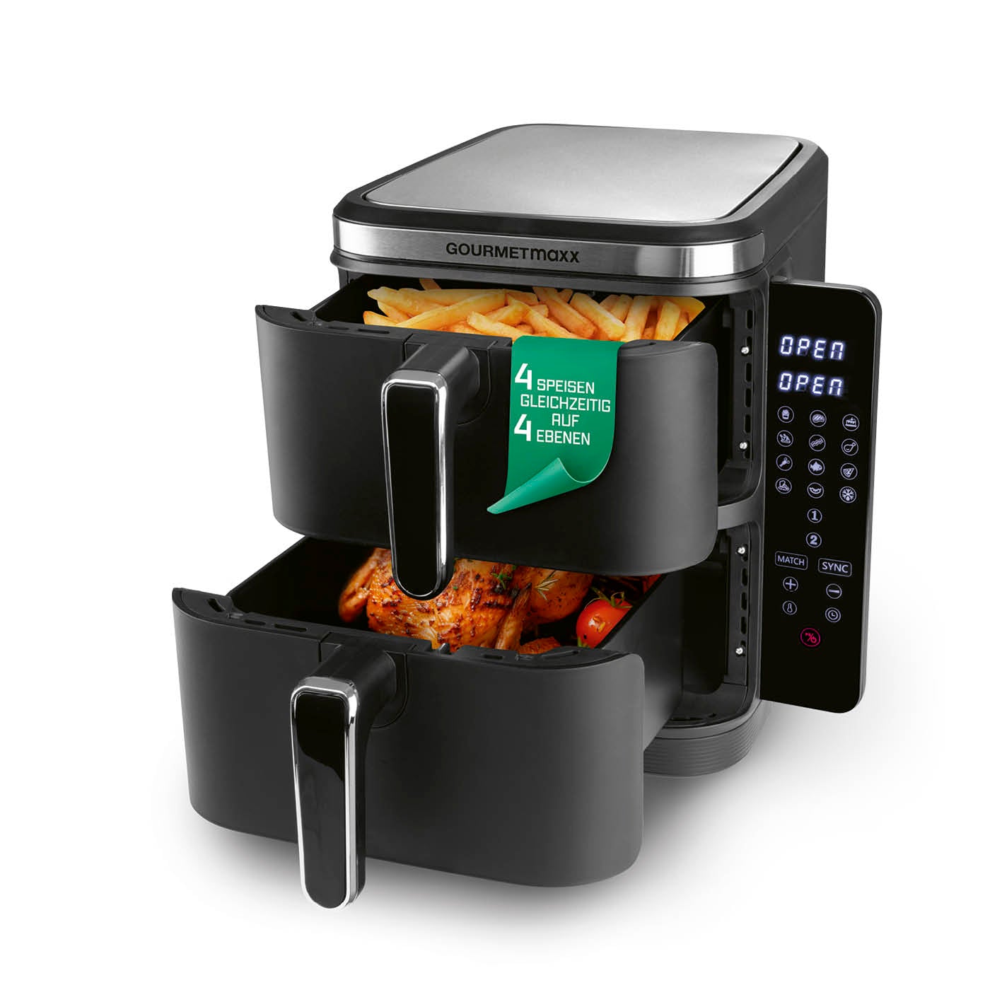 FryUp Vertikale Doppelkammer-Heißluftfritteuse - 2x 5 l FryUp Vertikale Doppelkammer-Heißluftfritteuse - 2x 5 l von GOURMETmaxx