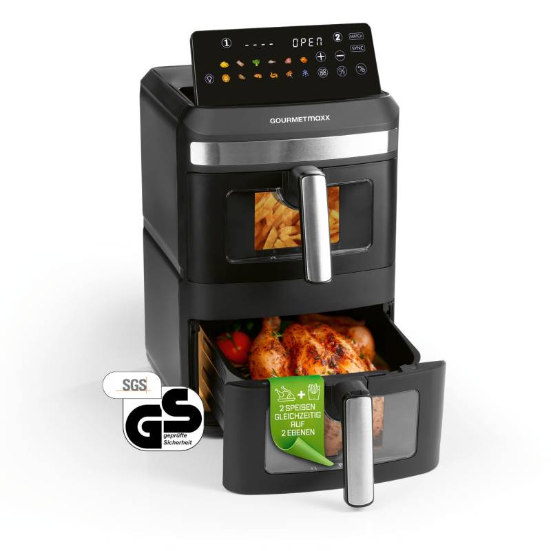 FryUp XL Vertikale Doppelkammer-Heißluftfritteuse mit Sichtfenster - 12 L FryUp XL Vertikale Doppelkammer-Heißluftfritteuse mit Sichtfenster - 12 L von GOURMETmaxx