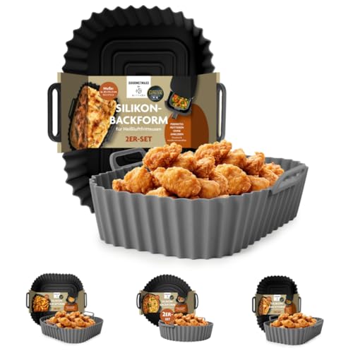 GOURMETmaxx BY KITCHBO Silikon-Backform 2er Set rechteckig 20x14cm, 5cm Höhe für fast alle Heissluft-Fritteusen ab 4 Liter | Perfektes Frittieren ohne Ankleben, wiederverwendbar, optimale Zirkulation von GOURMETmaxx