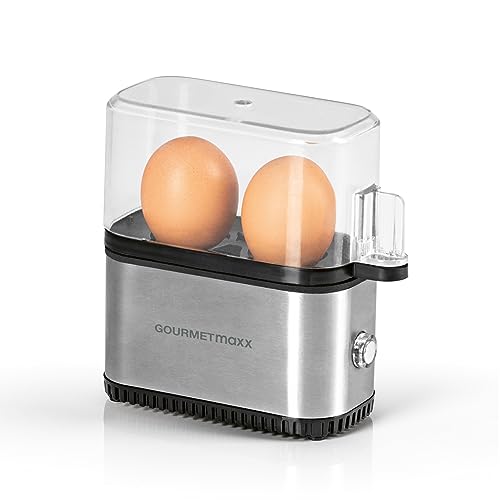 GOURMETmaxx Eierkocher für 2 Eier | Elektrischer, energiesparsamer Egg Cooker mit einfacher Bedienung für perfekte Frühstückseier | Mit Messbecher & Ei-Pick | Kompaktes Design & BPA frei [Edelstahl] von GOURMETmaxx