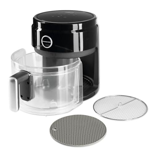 GOURMETmaxx Digitale Heißluftfritteuse 3,3 Liter | AirFryer mit Glas-Korb für ideale Sichtkontrolle | Fettfreies Frittieren mit Timerfunktion für punktgenaues Garen | 1400 W [schwarz/transparent] von GOURMETmaxx