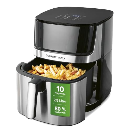 GOURMETmaxx 4in1-digitale Heißluftfritteuse | Leistungsstarker Airfryer 2200 W | Fettarmes + energiesparendes Frittieren mit Touchdisplay & Timerfunktion - 7,5l| [inkl. 10 Programme] von GOURMETmaxx