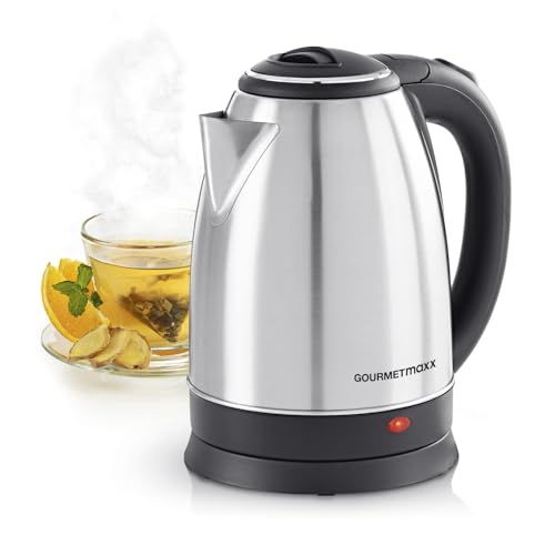 GOURMETmaxx Edelstahl-Wasserkocher 1,8 L | Leistungsstarker Boiler mit Abschaltfunktion und 360° Basisstation | Kabelloser Heißwasserspender inkl. praktischer Wasserstandsanzeige | 1500 W [BPA-frei] von GOURMETmaxx