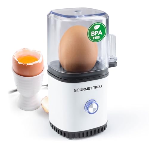 GOURMETmaxx Eierkocher für 1 Ei | Egg Boiler mit Eierstecher im Messbecher | Egg Cooker – 3 Härtegrade für deinen Eierbecher | Design Eierkocher klein – spülmaschinenfeste Teile von GOURMETmaxx