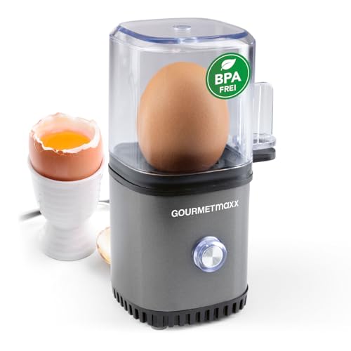GOURMETmaxx Eierkocher für 1 Ei | Egg Boiler mit Eierstecher im Messbecher | Egg Cooker – 3 Härtegrade für deinen Eierbecher | Design Eierkocher klein – spülmaschinenfeste Teile von GOURMETmaxx