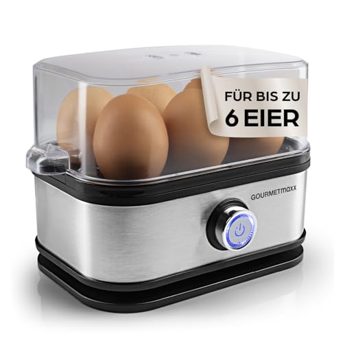 GOURMETmaxx Eierkocher für 6 Eier | Egg Boiler mit Eierstecher im Messbecher | Egg Cooker mit 3 Härtegraden – für jeden Eierbecher das Passende | Design Eierkocher Edelstahl, spülmaschinenfeste Teile GOURMETmaxx Eierkocher für 6 Eier | Egg Boiler mit Eierstecher im Messbecher | Egg Cooker mit 3 Härtegraden – für jeden Eierbecher das Passende | Design Eierkocher Edelstahl, spülmaschinenfeste Teile von GOURMETmaxx