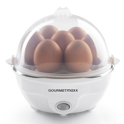 GOURMETmaxx Eierkocher für bis zu 7 Eier | Elektrischer und energiesparender Egg Cooker für individeulle Härtegrade | Inkl. Messbecher mit Ei-Pick für perfekte Ergebnisse | Mit Dampfauslassung [350 W] von GOURMETmaxx