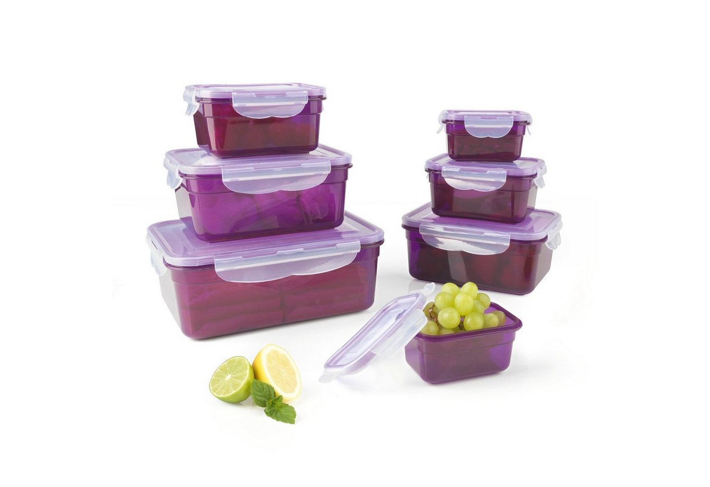 GOURMETmaxx Frischhaltedose Lunchbox tropfsicher, einfrieren, aufbewahren, (7er Set, 14-tlg), 2x 200ml, 2x 500ml, 2x 1100ml, 1x 2100ml von GOURMETmaxx