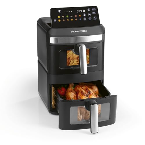 GOURMETmaxx FryUp XL vertikale Doppelkammer Heißluftfritteuse mit Sichtfenster - 12 L | Airfryer mit 9,6 Zoll Multi-Colour LED-Touchdisplay & 12 Programmen | Heißluftfritteuse 2 Kammern mit Oberhitze GOURMETmaxx FryUp XL vertikale Doppelkammer Heißluftfritteuse mit Sichtfenster - 12 L | Airfryer mit 9,6 Zoll Multi-Colour LED-Touchdisplay & 12 Programmen | Heißluftfritteuse 2 Kammern mit Oberhitze von GOURMETmaxx