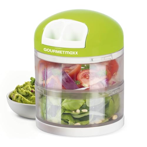 GOURMETmaxx Gemüseschneider | 1 Zwiebelschneider – 2 getrennte Behälter à 250 ml | Zerkleinerer mit Zugmechanismus | 2in1 Zwiebel Zerkleinerer & Multizerkleinerer für Gemüse & Co. von GOURMETmaxx