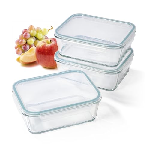 GOURMETmaxx Glas-Frischhaltedosen Klick-It 3 Dosen 1,6 L | Als Brotdose oder für Meal Prep | Spülmaschinen- Mikrowellen- und Gefrierschrankgeeignet | Aufbewahrungsbox-Deckel von GOURMETmaxx