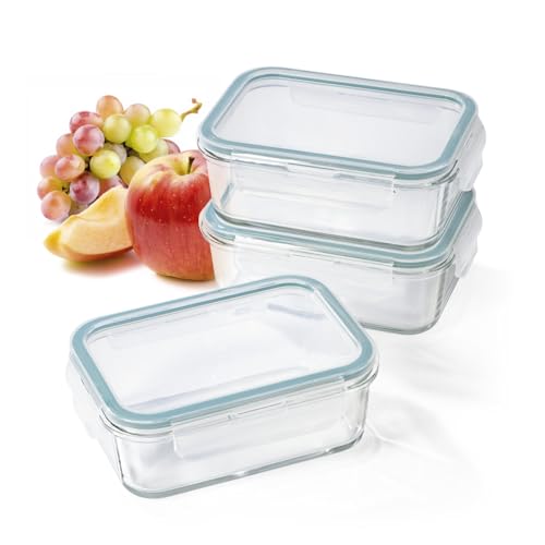 GOURMETmaxx Glas-Frischhaltedosen Klick-It 3 Dosen 725ml | Als Brotdose oder für Meal Prep | Spülmaschinen- Mikrowellen- und Gefrierschrankgeeignet | Aufbewahrungsbox-Deckel von GOURMETmaxx