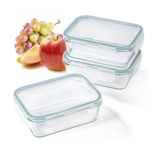 GOURMETmaxx Glas-Frischhaltedosen Klick-It 3 Dosen 900 ml | Als Brotdose oder für Meal Prep | Spülmaschinen- Mikrowellen- und Gefrierschrankgeeignet | Aufbewahrungsbox-Deckel von GOURMETmaxx