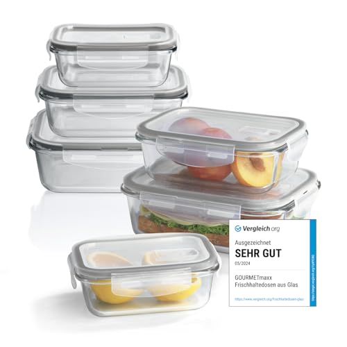 GOURMETmaxx Glas-Frischhaltedosen Klick-it 6er Set | Als Brotdose oder für Meal Prep | Spülmaschinen- Mikrowellen- und Gefrierschrankgeeignet | Aufbewahrungsbox mit Deckel mit Silikon Dichtungsring von GOURMETmaxx